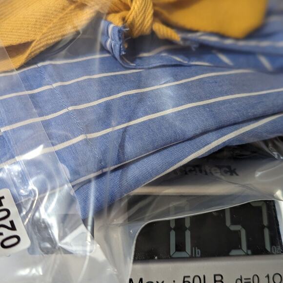 Matilda Jane Womens Sundress Sz XS Chambray Blue Striped Gold Tie Shoulder Dress - Picture 8 of 8